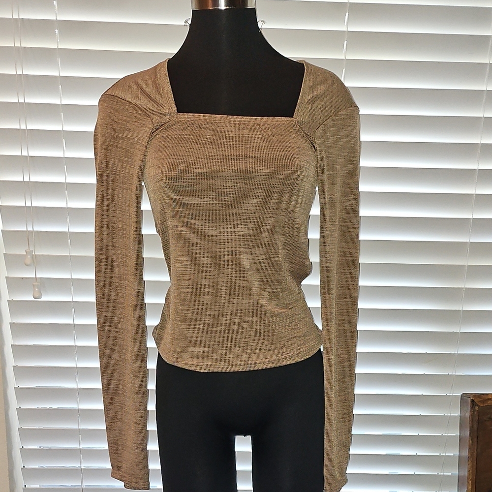 Noctex Tan Long Sleeve Blouse Sz S